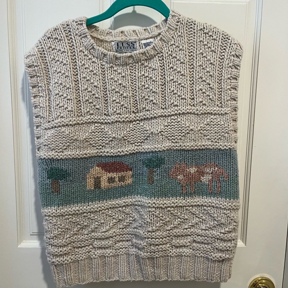 Russ Cream and Blue Crewneck Sweater